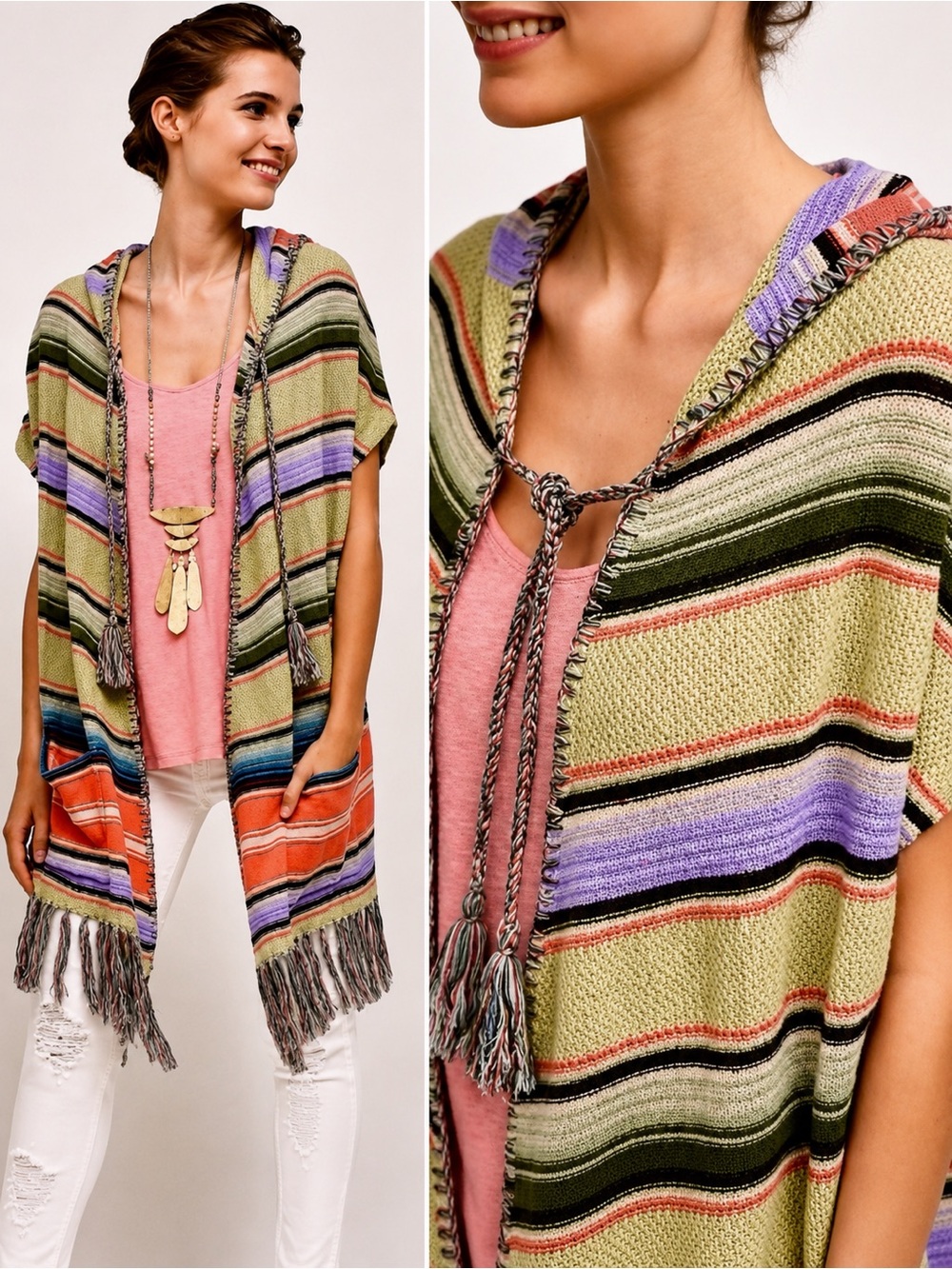 Anthropologie Moth Calexico Hooded Striped Poncho Sz XS/ S